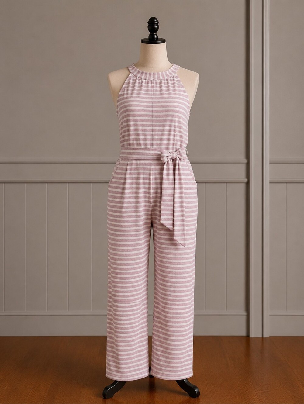 Pink and White Striped Jumpsuit/romper